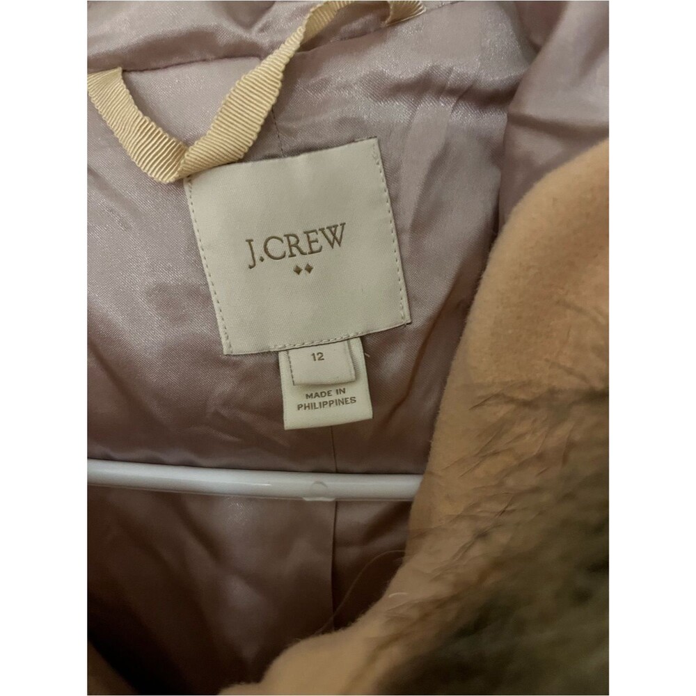 J. Crew Camel Peach Hooded Wool-Blend Coat with Faux-Fur Trim size 12 - Picture 5 of 5